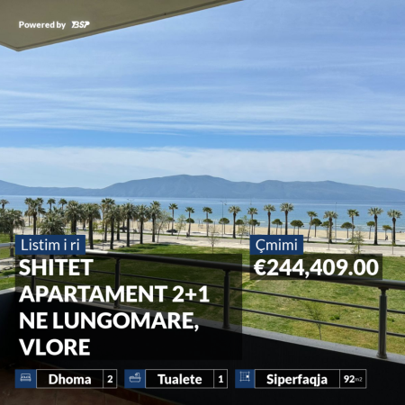 SHITET APARTAMENT 2+1 NE LUNGOMARE, VLORE