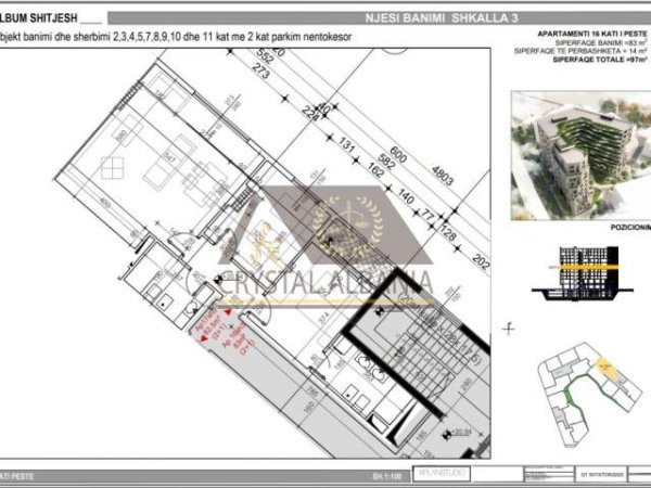 Tirane, shitet apartament 2+1+BLK Kati 5, 97 m² 1.550 Euro/m2 (Bulevardi "Bajram Curri")