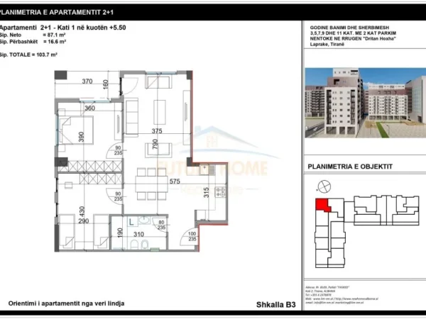 Shitet, Apartament, 2+1, Kompleksi Aura, Laprake