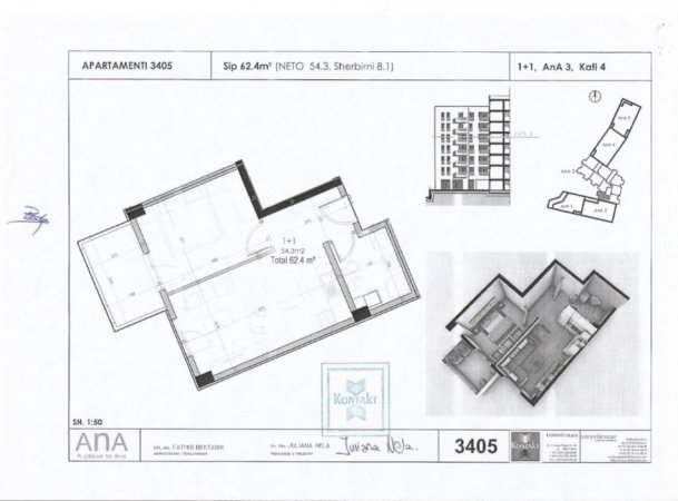 Tirane, shitet apartament 1+1+A+BLK Kati 4, 62 m² 114.500€ (Budi)