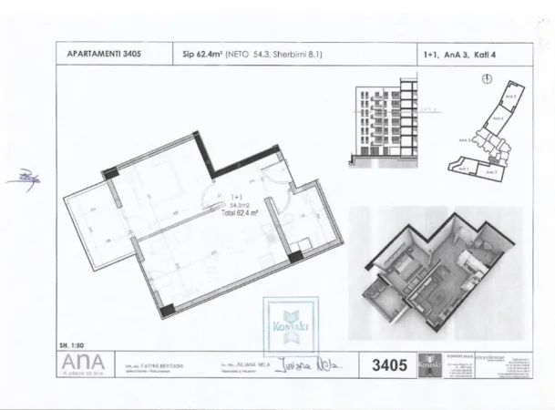 Tirane, shitet apartament 1+1+A+BLK Kati 4, 62 m² 160 Leke(Rruga P. Budi)