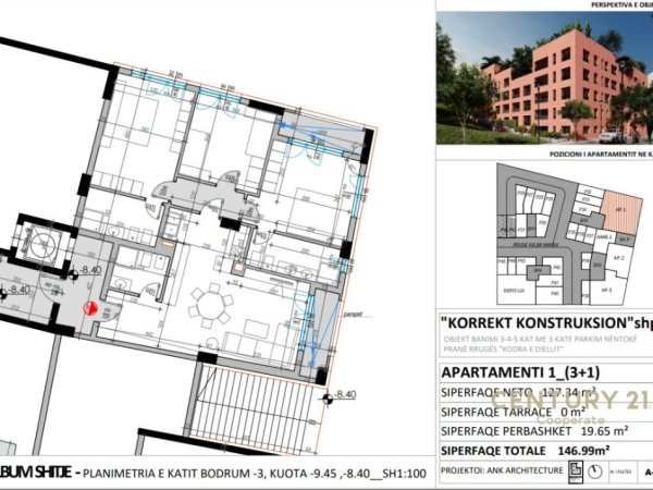 SHESIM APARTAMENT 3+1+2 TEK KODRA E DIELLIT.