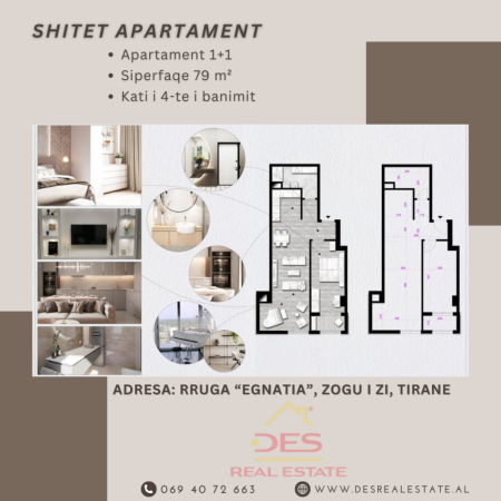 🏢SHITET APARTAMENT 1+1, RRUGA “EGNATIA", ZOGU I ZI, TIRANË