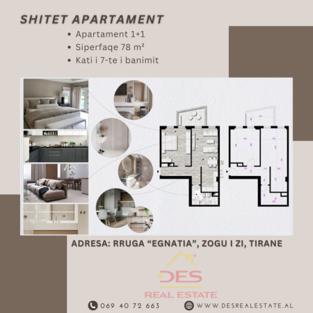 🏢SHITET APARTAMENT 1+1, RRUGA “EGNATIA", ZOGU I ZI, TIRANË