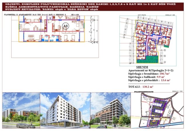 Tirane, shitet apartament 2+1, Kati 8, 130 m2 1,100 € (Paskuqn)