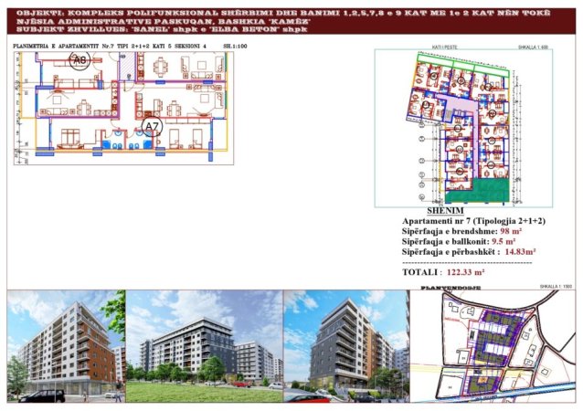 Tirane, shes apartament 2+1, Kati 7, 122 m2 1,100 € (Paskuqan)