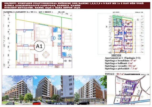 Tirane, shes apartament 2+1, Kati 5, 80 m2 1,100 € (Paskuqan)