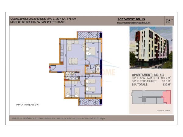 Tirane, shitet apartament 3+1+Ballkon, Kati 1, 130 m2 208,000 € (Jordan misja)