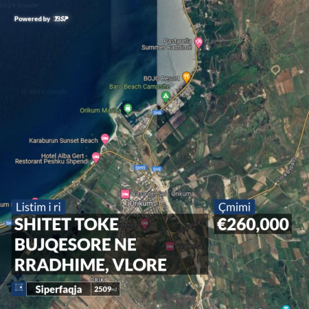 REZERVO PRONEN VETEM ME 500€! Vlore, shitet toke bujqesore , , 2,509 m2 260,000 € (RRADHIME)