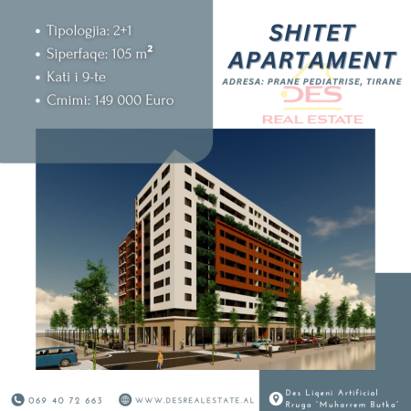 🏠SHITET APARTAMENT 2+1, PRANE PEDIATRISE, TIRANË