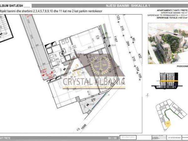 Tirane, shitet apartament 2+1+BLK Kati 3, 107 m² 1.550 Euro/m2 (Bulevardi Bajram Curri)