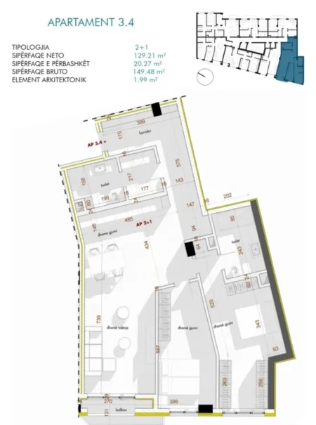Tirane, Apartament 2+1 per shitje, Kati 4, 129 m² 240,000 € ,Hoxha Tasim (Shkolla e Kuqe)