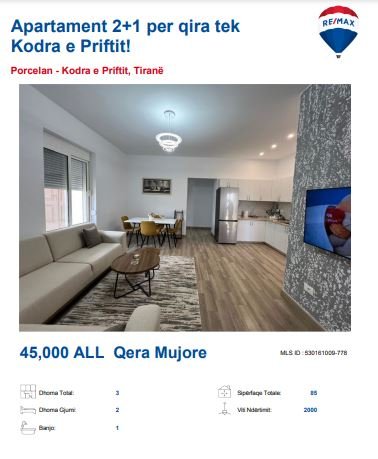 Tirane, jepet me qera 2+1, Kati 3, 450 € (Kodra e Priftit)