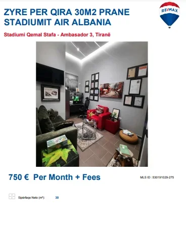Tirane, jepet me qera zyre , , 30 m² 750 € (STADIUMI AIR ALBANIA)