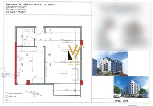 Tirane, shitet apartament 1+1+Ballkon, Kati 6, 77 m² 100,750 € (ALI DEMI)