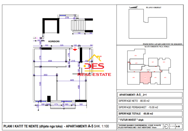 Vlore, shitet apartament 2+1, Kati 6, 98 m² (Transballkanike,Vlore)