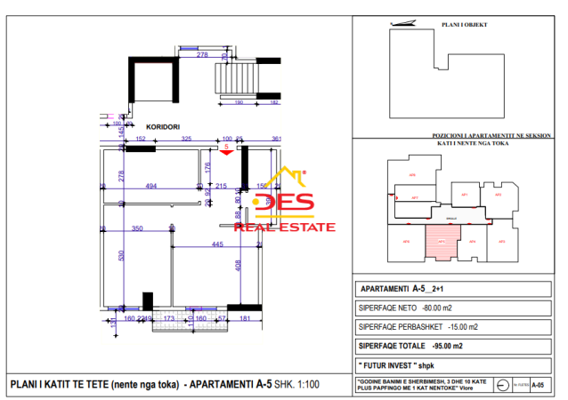 Vlore, shitet apartament 2+1, Kati 6, 98 m² (Transballkanike,Vlore)