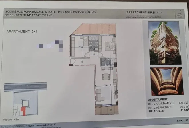 Tirane, shitet apartament 2+1, Kati 5, 122 m² 238,000 € (Rruga Mine Peza)