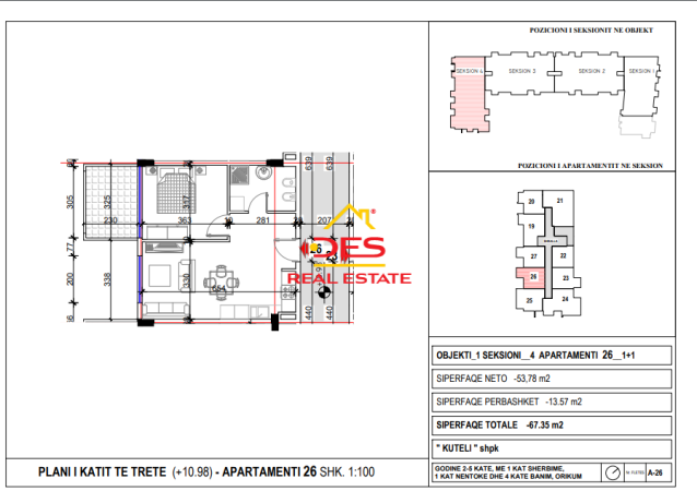 Vlore, shitet apartament 1+1+Ballkon, Kati 3, 66 m² (Orikum)