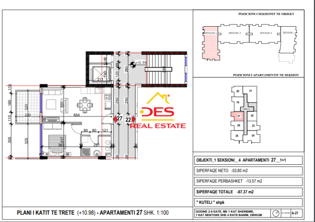 Vlore, shitet apartament 1+1+Ballkon, Kati 3, 66 m² (Orikum)