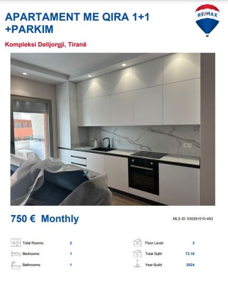 Tirane, jepet me qera apartament 1+1, Kati 10, 70 m² 750 € (DELIJORGJI TE RRUGA E KAVAJES)