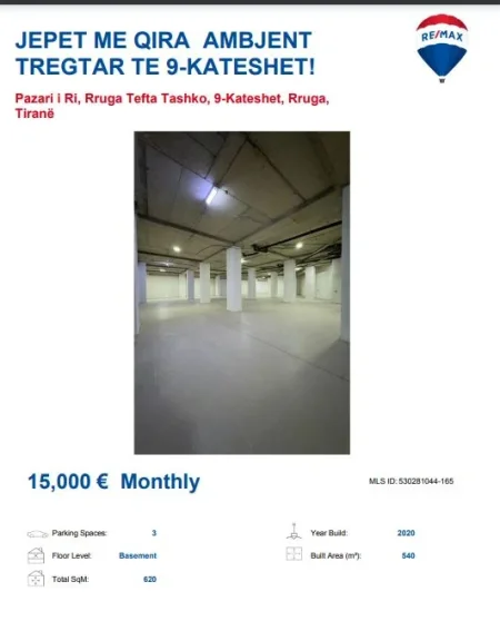 Tirane, shitet dyqan , Kati -1, 540 m² (9 KATSHET PAZAR I RI)