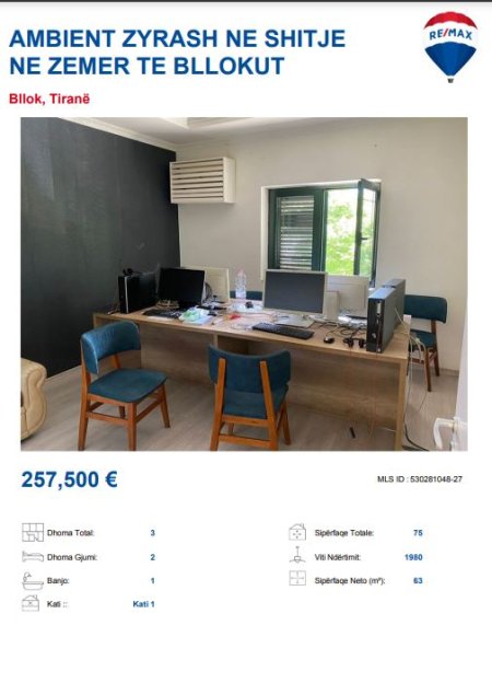 Tirane, shitet apartament 1+1, Kati 1, 75 m² 257,500 € (BLLOK)