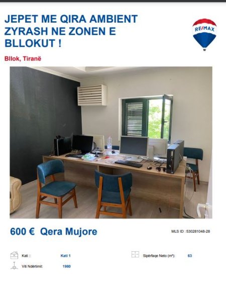 Tirane, jepet me qera zyre , Kati 1, 70 m² 600 € (BLLOK RRUGA IBRAHIM RUGOVA)