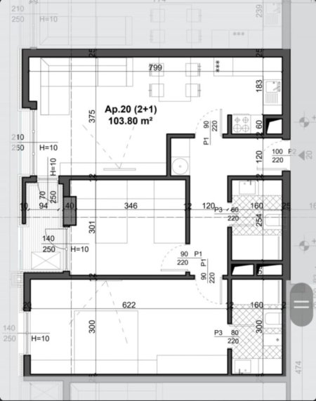 Tirane, shitet 2+1+Ballkon, Kati 4, 104 m² 155,500 € (Fusha e Aviacionit)