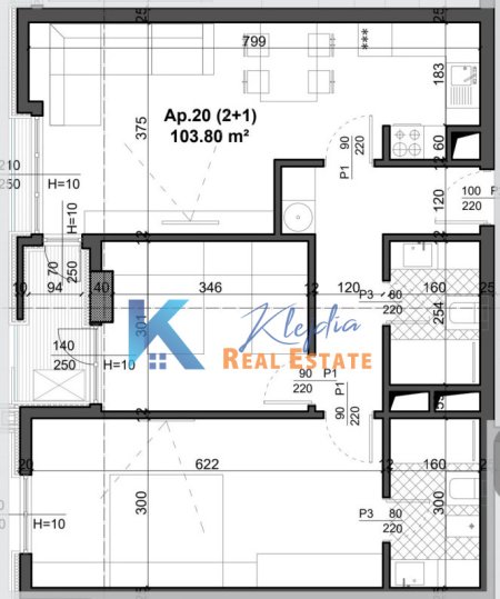 Tirane, shitet apartament 2+1, Kati 3, 104 m² 155,500 € (Fusha e Aviacionit, afer shkolles)