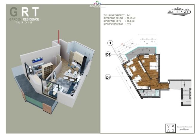 Tirane, shes apartament 1+1, Kati 4, 77 m² 108,000 € (fusha e aviacionit)