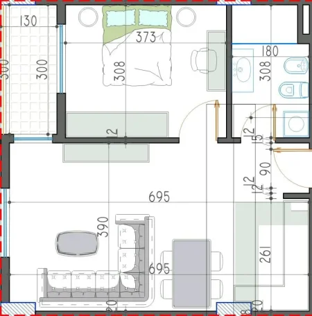 Tirane, shes apartament 1+1+Ballkon Kati 2, 62 m² 59,400 € (paskuqan)