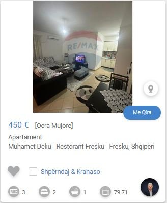 Tirane, jepet me qera apartament 2+1 Kati 5, 80 m² 450 € (TEK RESTORANT FRESKU)