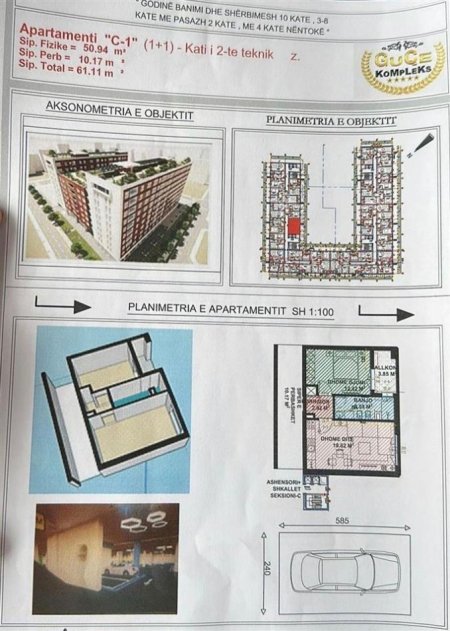 Tirane, shes apartament 1+1+Ballkon Kati 2, 62 m² 103,000 € (Ndre Mjeda)