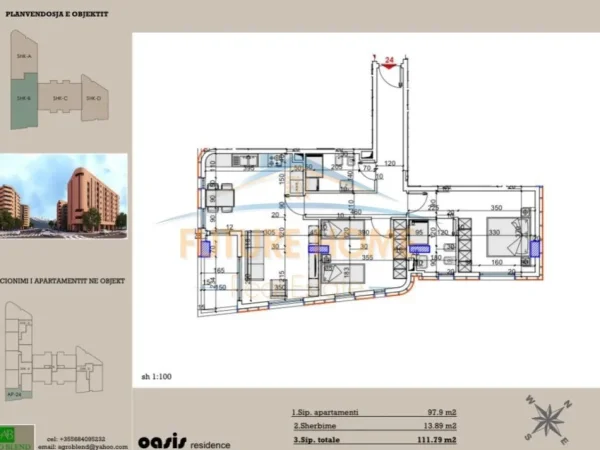Tirane, shitet apartament 2+1 Kati 6, 111 m² 162,000 € (UNAZA E RE)