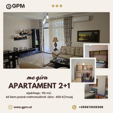 Tirane, jepet me qera apartament 2+1 Kati 4, 110 m² (Ali Dem)