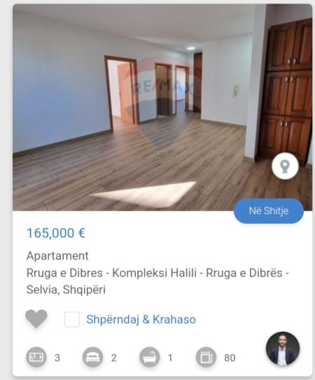 Tirane, shitet apartament 2+1 Kati 7, 80 m² 165,000 € (Te Selvia Kompleksi Halili)