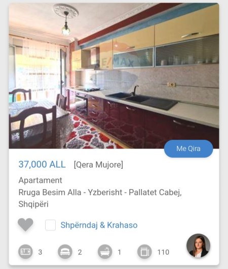 Tirane, jepet me qera apartament 2+1 Kati 6, 100 m² 370 € (Besim Alla pallatet çabej te hotel 7777)