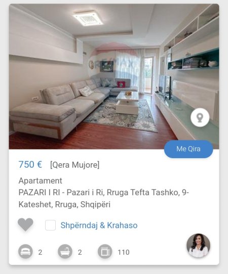 Tirane, jepet me qera apartament 2+1 Kati 3, 101 m² 750 € (Pazari i Ri Rruga Tefta Tashko)