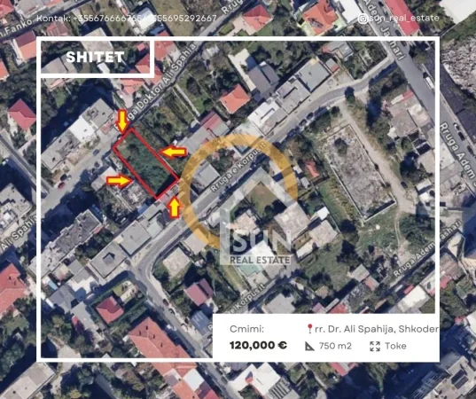 Shkoder, shitet toke , 750 m² 120.000 € (RR. DR ALI SPAHIJA, SHKODER)