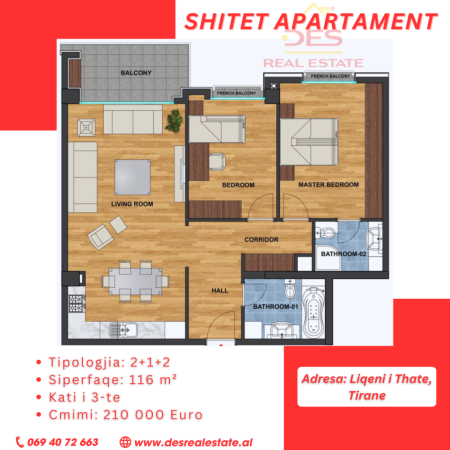 ~SHITET APARTAMENT 2+1+2, LIQENI I THATE, TIRANE~