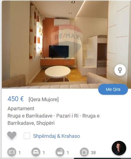 Shqiperi, jepet me qera garsonier 1+1 Kati 3, 37 m² 450 € (Rruga e Barrikadave Pazar i RI)