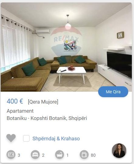 Tirane, jepet me qera apartament 1+1 Kati 3, 80 m² 400 € (KOPPSHTI BOTANIK)