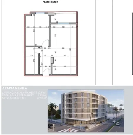 Durres, shitet apartament 1+1 Kati 2, 60,9 m² 121.000 € (Golem, Durres)