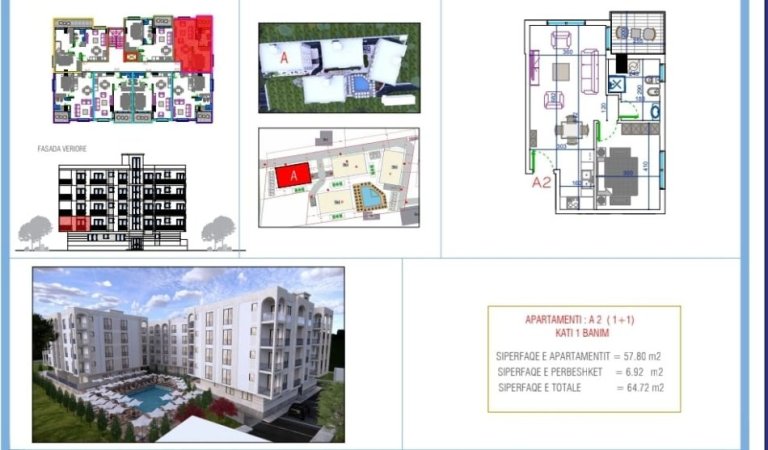 Durres, shitet apartament 1+1 Kati 1, 57,80 m² 61.500 € (Golem, Durres)