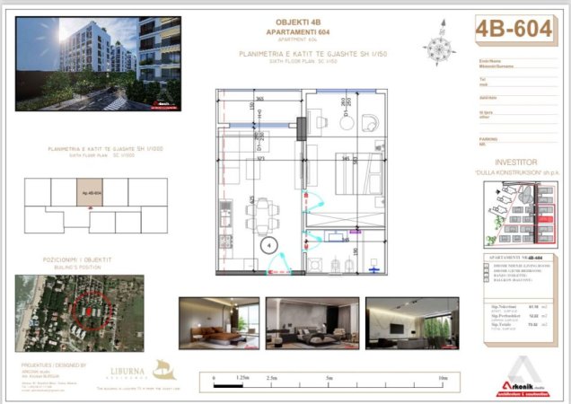 Durres, shitet apartament 1+1 Kati 6,  61,10 m²  110.000 € (Golem, Durres)