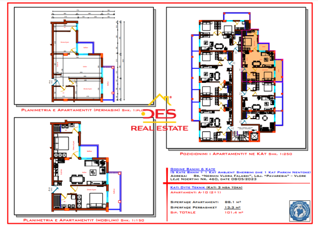 Vlore, shitet apartament 2+1+Ballkon Kati 3, 101 m² 160.270 € (Rruga Nermin Vlora Falaski)