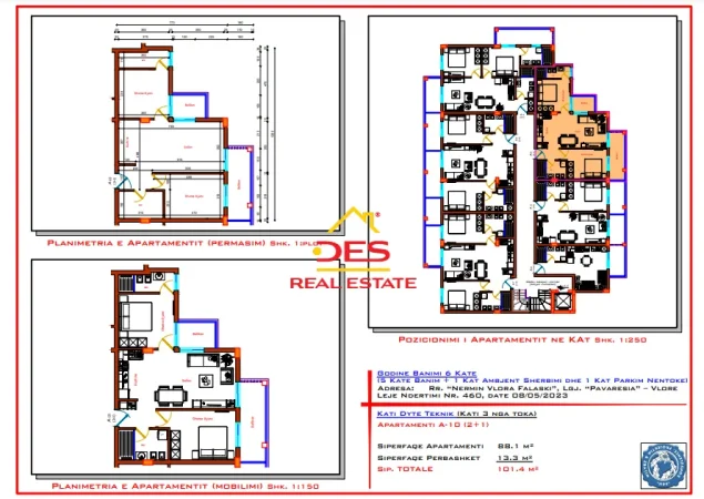 Vlore, shitet apartament 2+1+Ballkon Kati 3, 101 m² 160.270 € (Rruga Nermin Vlora Falaski)