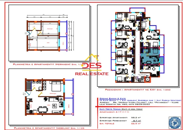 Vlore, shitet apartament 1+1 Kati 4, 66 m² 103.695 € (Rruga Nermin Vlora Falaski)
