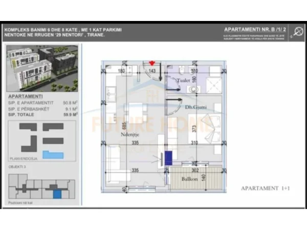 Tirane, shitet apartament 1+1+Ballkon Kati 3, 60 m² 78.000 € (Dogana)